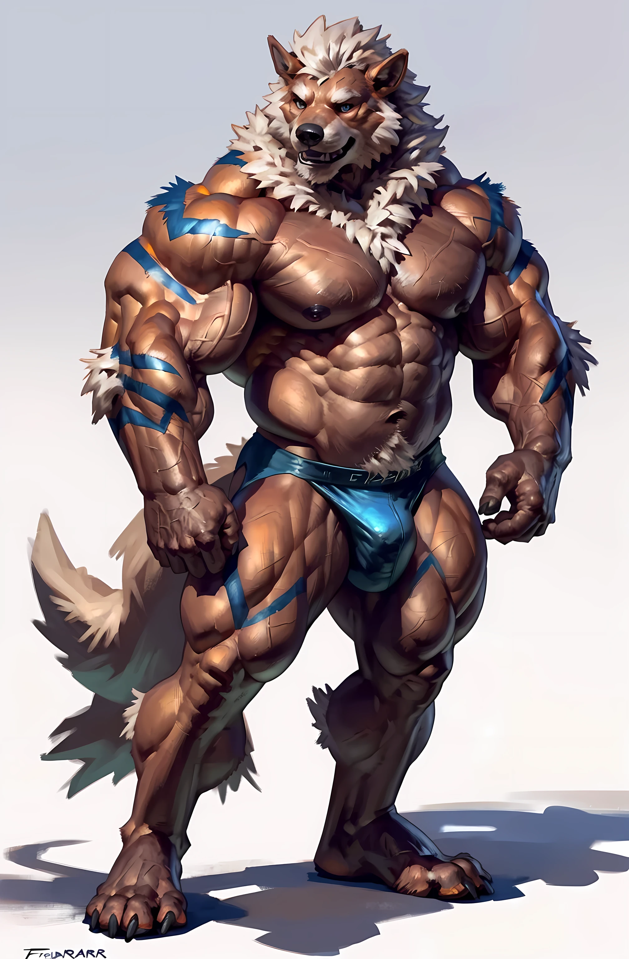 Arcanine. 4k, high resolution, best quality, posted on e621, solo, anthro body, older male, male, mane, adult, very masculine, (very muscular, thick build, muscular arms, well defined muscles, heavyweight:1.2), correct anatomy, (white background, no background:1.2), (by Taran Fiddler), (by echin:0.6), (detailed eyes:1.2), sexy, (shiny muscles:1.2), strong shadows, confident, proud, nipples, (vascular, veins:1.1), full body