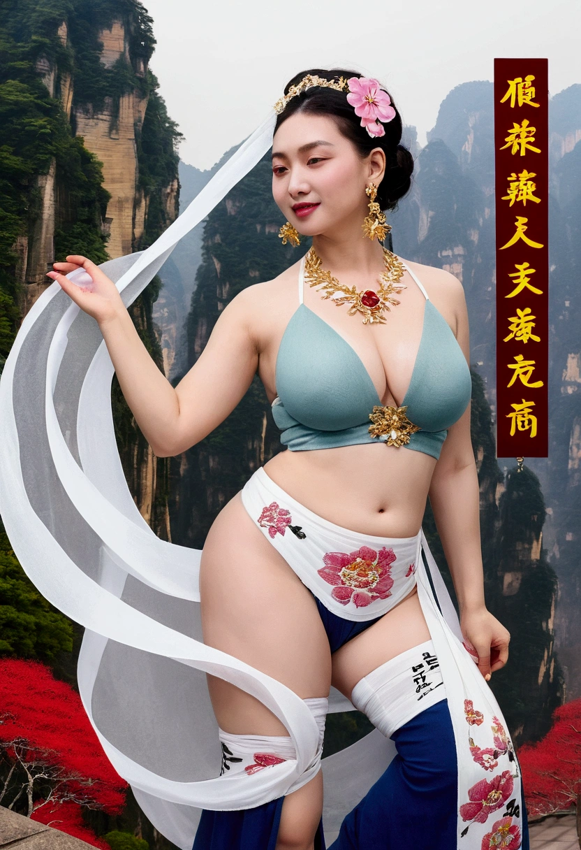 (masterpiece、Highest quality、Highest quality、Official Art、beautifully、beautiful:1.2)、(One person&#39;S:1.3)、A kind smile、Very detailed、(big droopy、Saggy breaStS、big Saggy breaStS:1.1)、(colorful:1.1)(Floral:1.3)、Most detailed、(Tangled:1.2)、beautiful顔、Detailed face、Perfect Proportions、big 、big breaStS and Small waiSt、Big Ass、Crotch gap、Thick and tight、(Dynamic pose)、(The high and steep mountains of Zhangjiajie々々々々々々々々々々々々, China々A brushstroke depicting a hazy landscape:1.3)、(精巧なChina風の刺繍が施された小さな三角マイクロビキニ:1.2)、(Glowing Skin)、(Garter StockingS)、(Earrings:1.4)、（Chinaの繊細な筆画）（Ink Painting）（Garter StockingS）