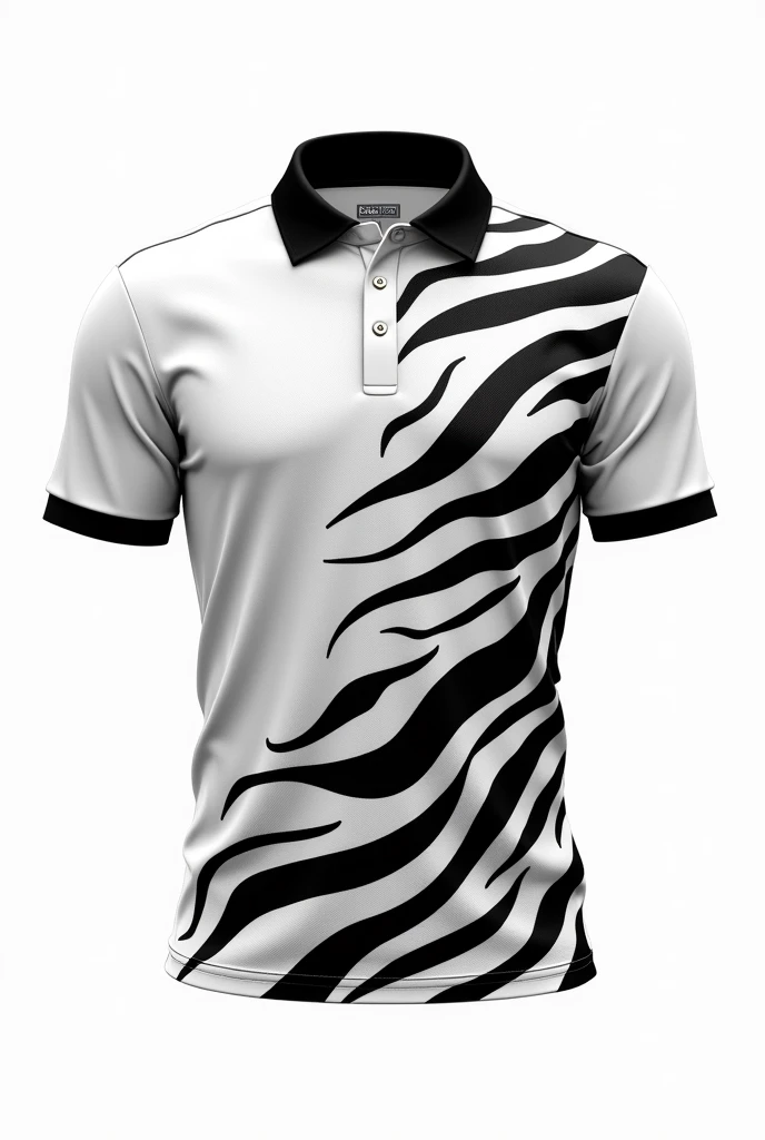 Create for me CRICKET jersey  pattern design tiger stripe  full pattern black collar white background /  wrote PODONGCRIC 