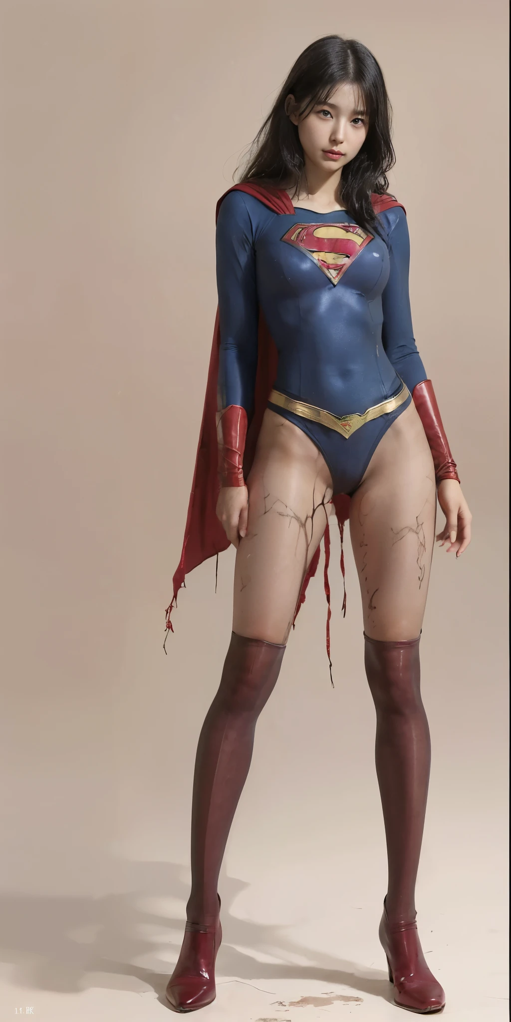 No background、(((Beautiful legs in black tights.)))、(((Legalize the beauty of your suffering face)))、((((Make the most of your original images)))、(((Supergirl Costume)))、(((Beautiful Hair)))、(((suffering)))、(((Please wear black tights....、Wear red boots)))、((Best image quality、8k))、((Highest quality、8k、masterpiece:1.3))、(((Preserve background )))、Sharp focus:1.2、Beautiful woman with perfect figure:1.4、Slim Abs:1.2、Wet body:1.5、Highly detailed face and skin texture、8k