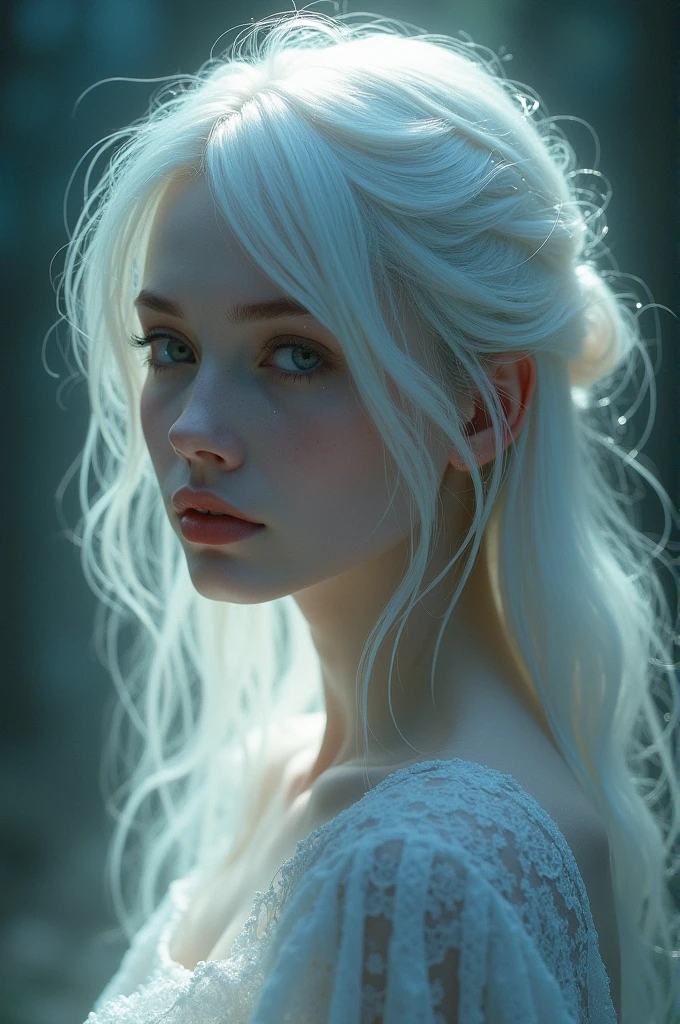A pale woman with hair and being extremely beautiful