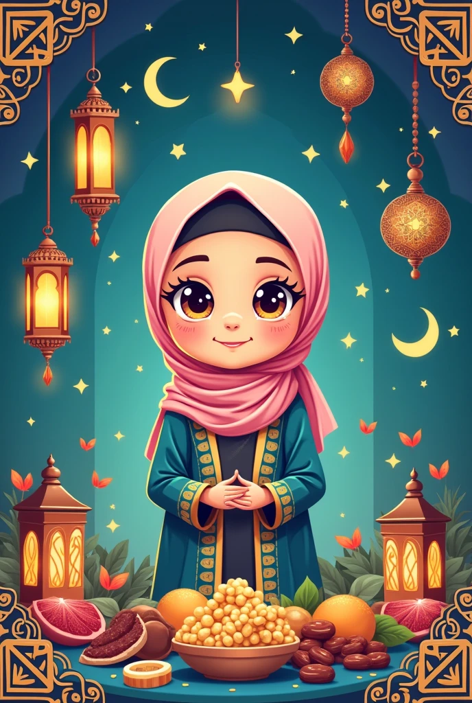 A ramadan activity booklet for kids with hijabi kid and decorations