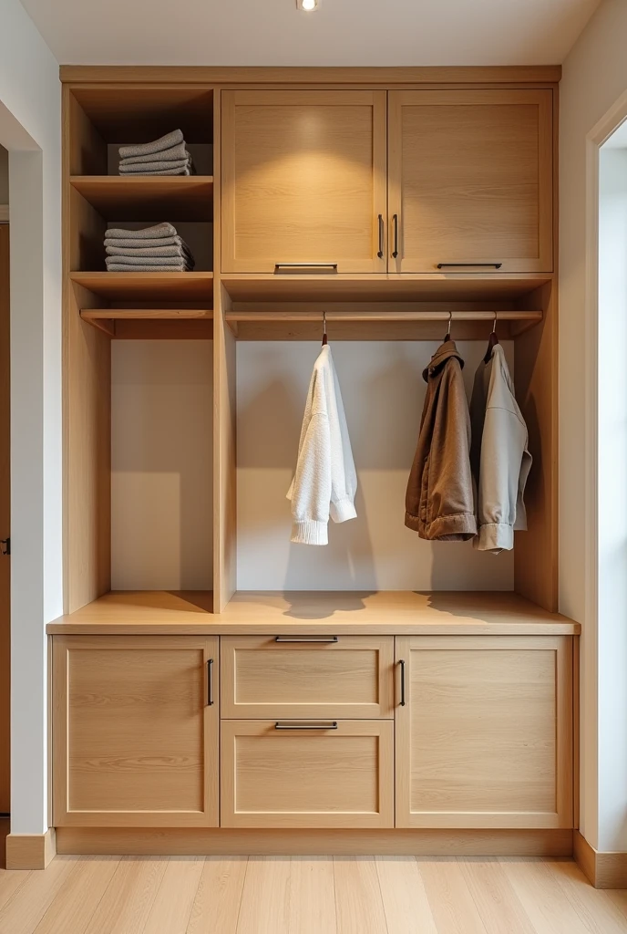 Make 2 drawer on the above and below it make a long SLIDING laundry storage drawer and all of it should be wood
