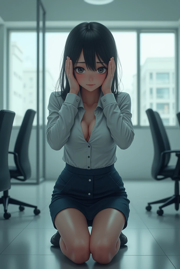 Kneeldown holding ears punishment in no bra, office girl punished for being irresponsible🥺