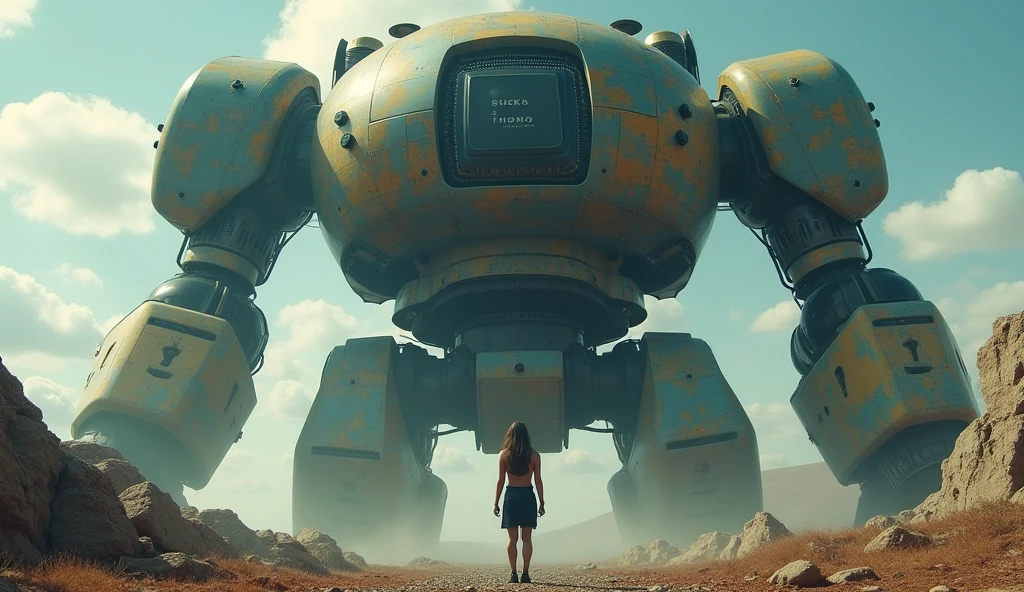 Surreal art style with super long shots, Large mechanical robot structure, Microchip, computer, glow, complicated details, 1girl stands in front of the audience.,,clear facial features,Mechanical structure,Beautiful paintings by wlop,Look at the artwork,Furuhiko&#39;s artwork,cartoon,Intense atmosphere, imagination,Be mindful, Atomic Fist, sci-fi, Telephoto lens,full body,Shoots extremely far.,Light creates emotions, --R9:16 -- Time 5.2 -- The LED is on.