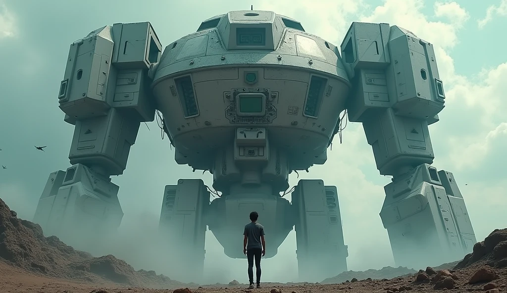 Surreal art style with super long shots, Large mechanical robot structure, Microchip, computer, glow, complicated details, 1girl stands in front of the audience.,,clear facial features,Mechanical structure,Beautiful paintings by wlop,Look at the artwork,Furuhiko's artwork,cartoon,Intense atmosphere, imagination,Be mindful, Atomic Fist, sci-fi, Telephoto lens,full body,Shoots extremely far.,Light creates emotions, --R9:16 -- Time 5.2 -- The LED is on.