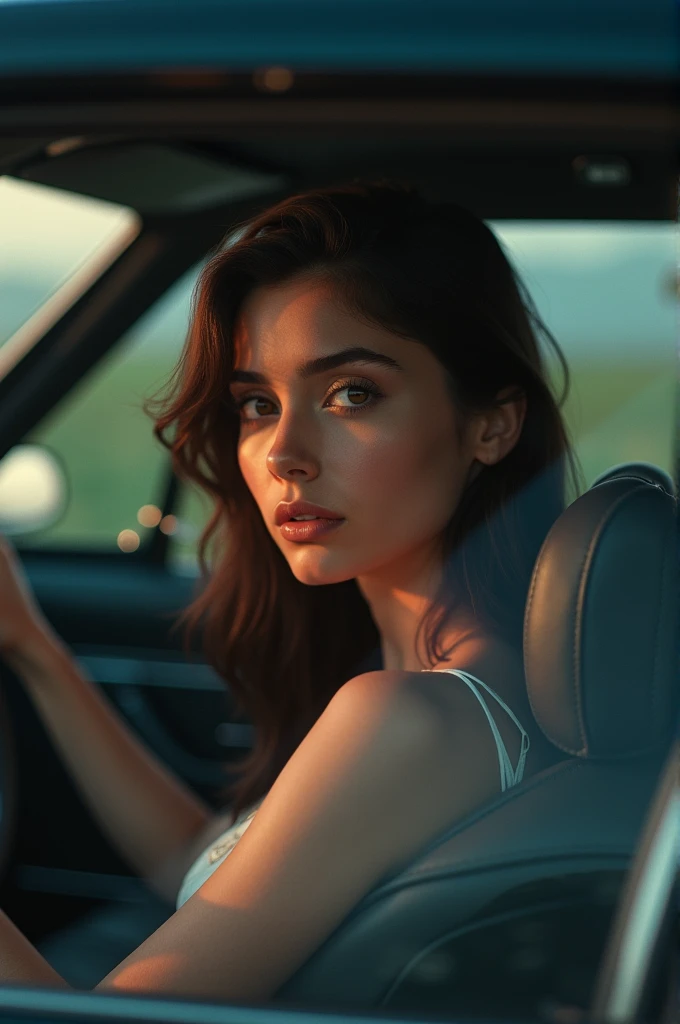 create a woman inside a car