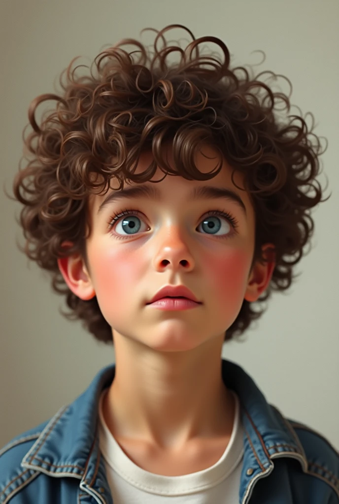 make me a picture of an 18 year old boy with brown curly hair, have blue eyes