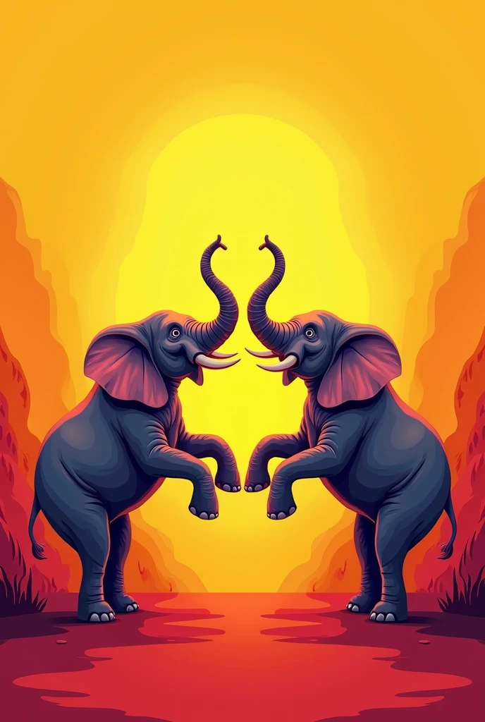 I want a template which I can use to create post on Instagram using that template everytime, theme is with yellow and red with two elephants standing in two legs up on both left and right corner