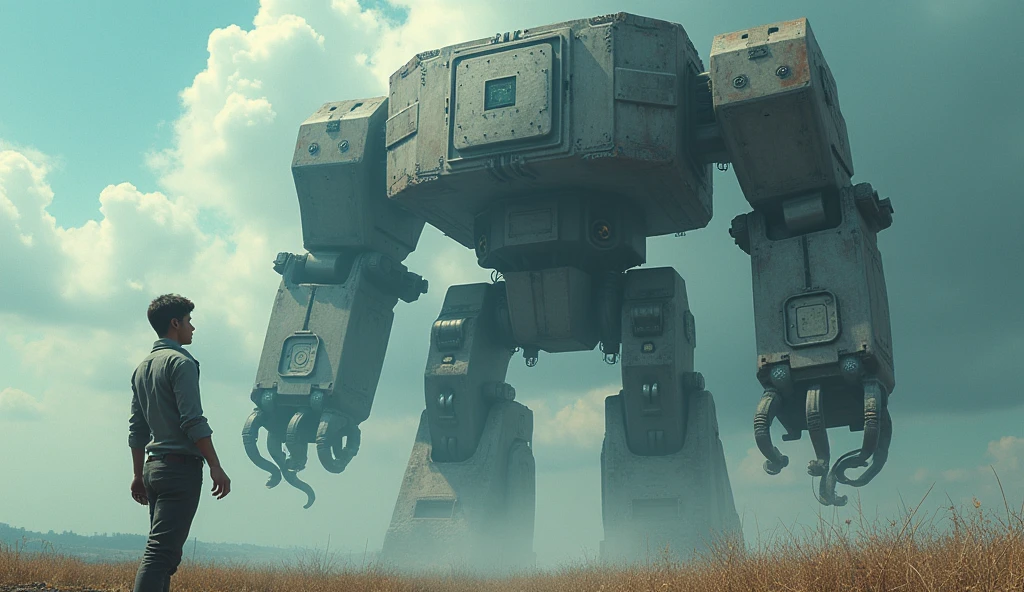 Surreal art style with super long shots, Large mechanical robot structure, Microchip, computer, glow, complicated details, 1girl stands in front of the audience.,,clear facial features,Mechanical structure,Beautiful paintings by wlop,Look at the artwork,Furuhiko's artwork,cartoon,Intense atmosphere, imagination,Be mindful, Atomic Fist, sci-fi, Telephoto lens,full body,Shoots extremely far.,Light creates emotions, --R9:16 -- Time 5.2 -- The LED is on.