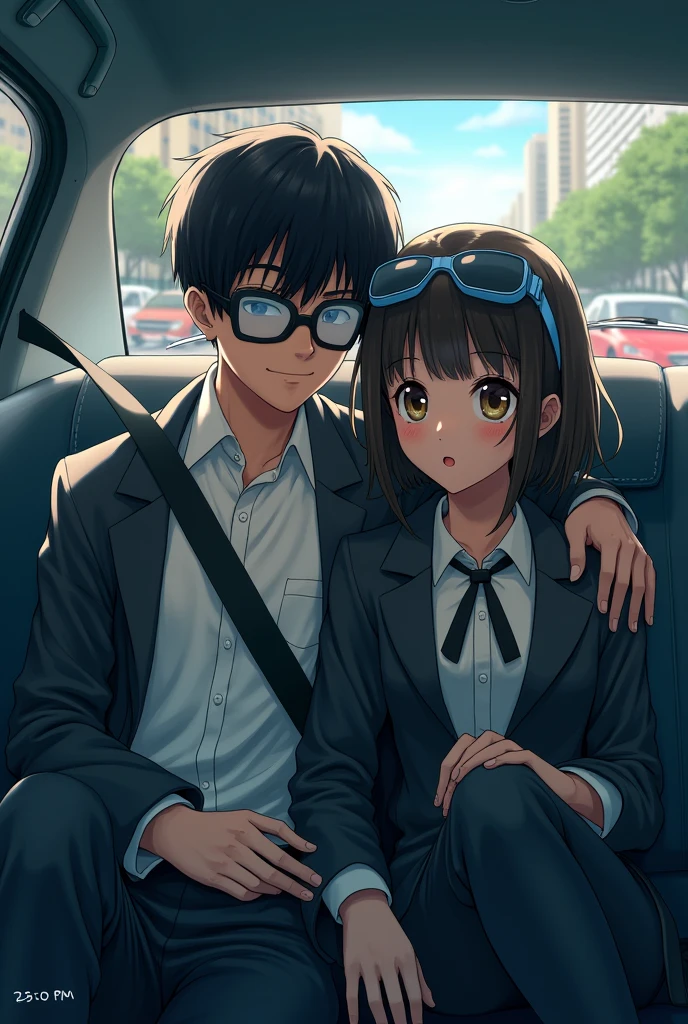 "Son, there is no space in the car, sit on sister's lap at the back seat"

[Time is 3:00pm]
[And location is a city]
[And sister is hug the son]
[And sister veering a Goggles on his eyes]
[And make like anime art]
[And Son age is 19]
[And sister age is 25]
[And sister looking smart]
