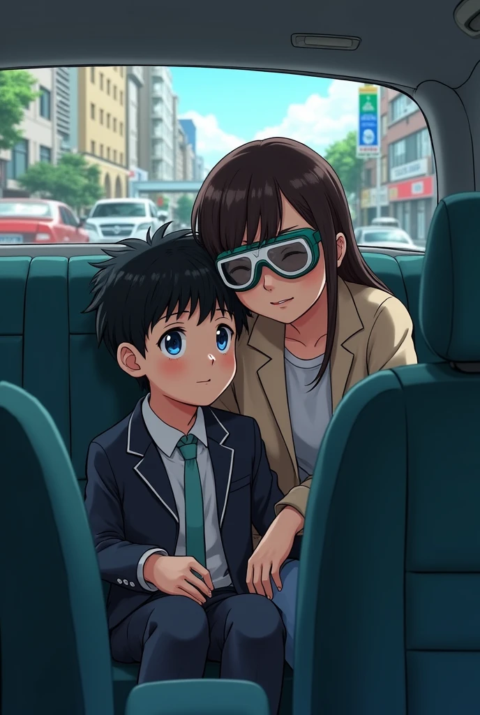 "Son, there is no space in the car, sit on sister's lap at the back seat"

[Time is 3:00pm]
[And location is a city]
[And sister is hug the son]
[And sister veering a Goggles on his eyes]
[And make like anime art]
[And Son age is 19]
[And sister age is 25]
[And sister looking smart]
