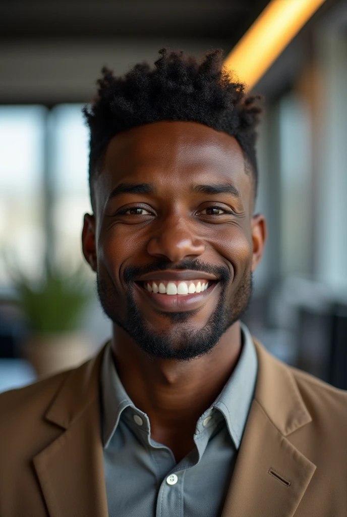 African American man 25 ans ma photo en état unis en veste dans un bureau de travail avec une tête bien coiffée avec juste un peu de cheveux