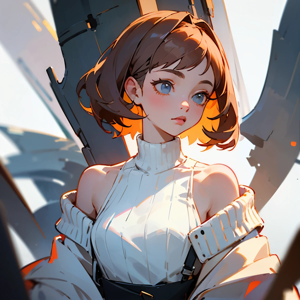 ((best quality)), ((Masterpiece)), (details), 1 girl, open shoulder sweater,  only charector no background and transparent file