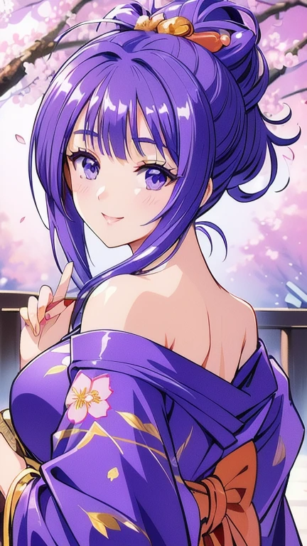 ((masterpiece, Highest quality, Highest quality, Official Art, beautifully、beautiful:1.2)),((masterpiece)),((Vibrant colors)),((Ayako Katagiri)),((A happy smile)),((kimono)),((looks fun)),(Shoulders exposed),(full moon),(Cherry Blossoms at Night),(2),(B Cup Bust),(Kyoto cityscape)