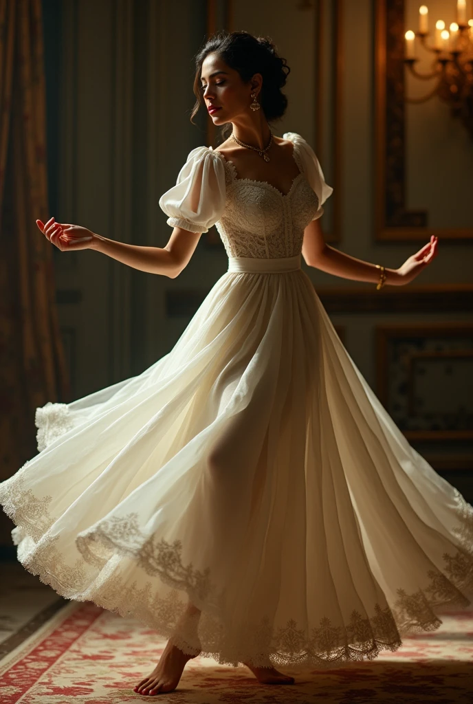 ((best quality)), ((masterpiece)), (detailed), create a Indian actress Sreeleela wear a maid outfit and maid showing her dance move
