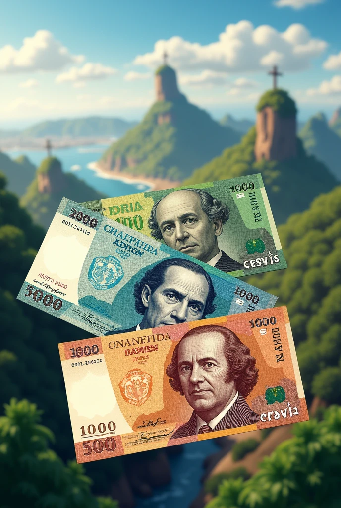 Create a realistic illustration of banknotes in the Brazilian currency, the Real.
