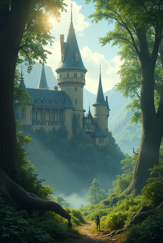 Fantastic landscape of a forest with a castle