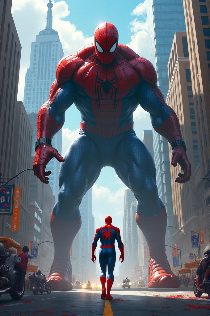 Spider-Man walking and see the monster