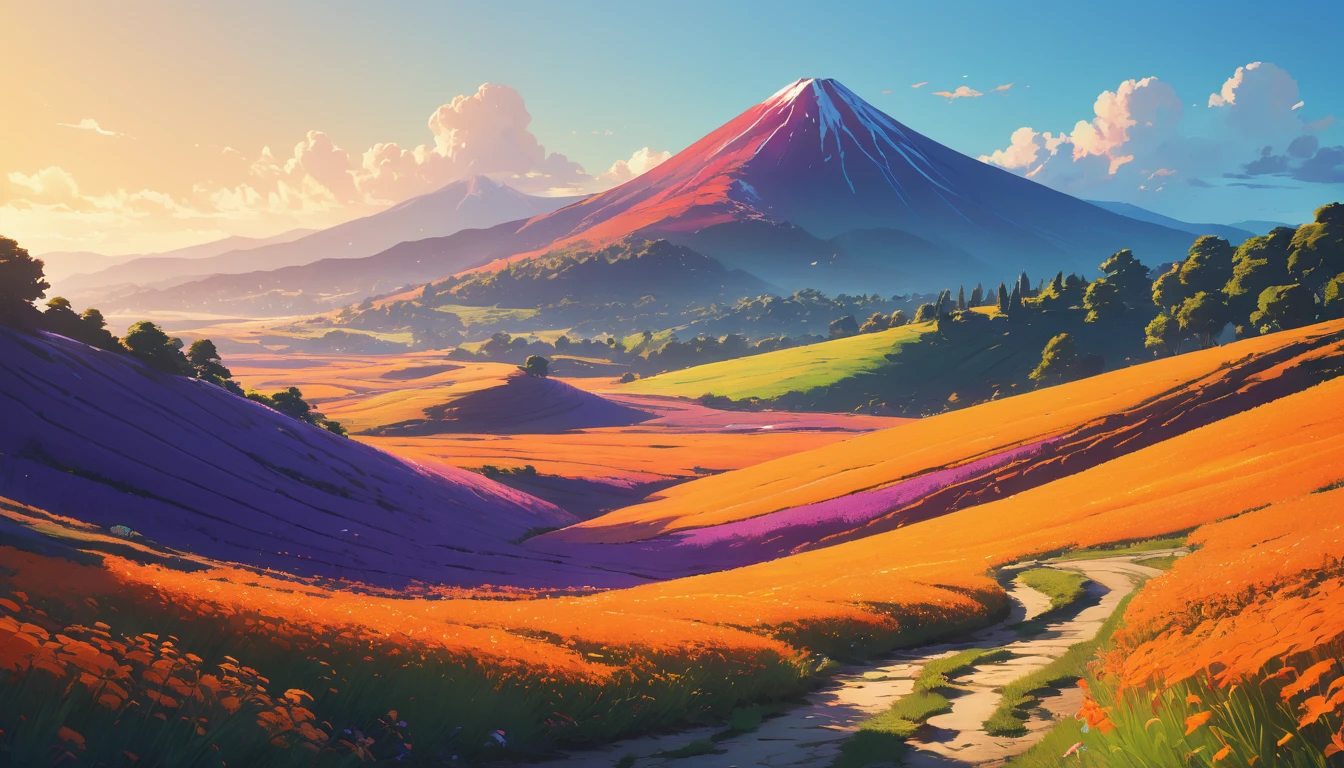 (anime, Fantasy, Land of Tar), (Highest quality, High resolution, Depth of field, High resolution:1.2), Vibrant colors, Rounded. highlight. heatwave. Smooth. fluid. Cold air. Wind. sweet. For days. Crackling. strengthened. Glaze. Low contrast. 2D. Between. Simple. No frills. Minimalist