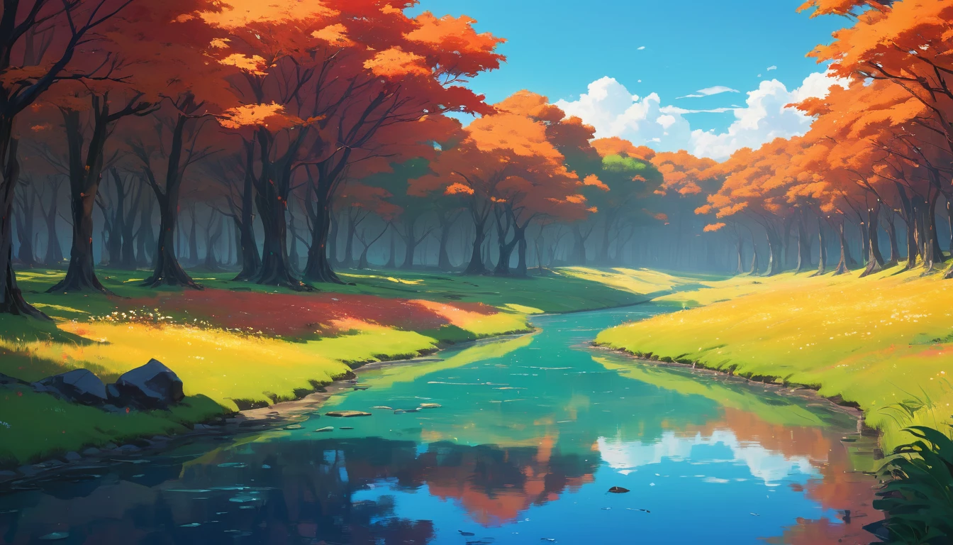 (anime, Fantasy, Land of Tar), (Highest quality, High resolution, Depth of field, High resolution:1.2), Vibrant colors, Rounded. highlight. heatwave. Smooth. fluid. Cold air. Wind. sweet. For days. Crackling. strengthened. Glaze. Low contrast. 2D. Between. Simple. No frills. Minimalist