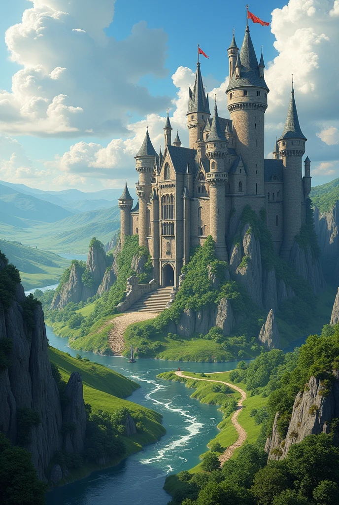 Fantasy landscape with a large medieval castle