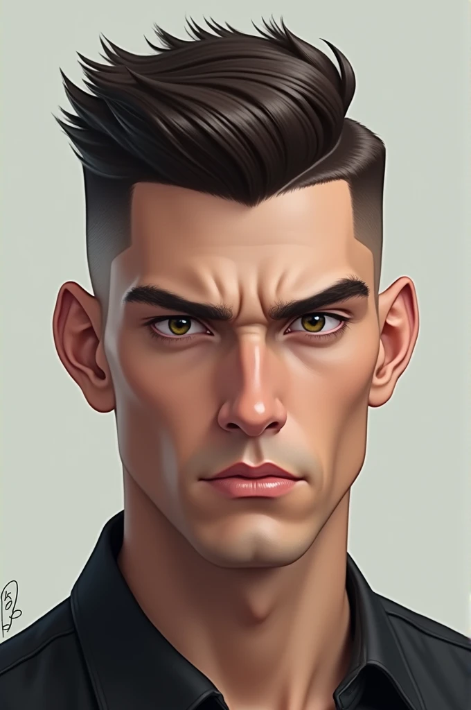 Square-faced man with a two-block cut