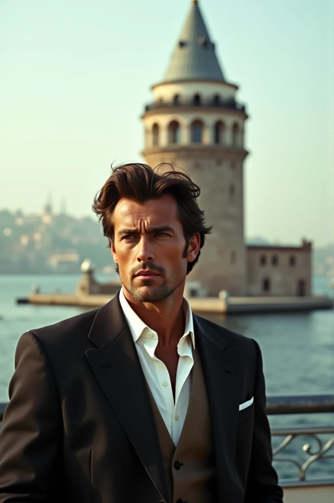A handsome man in front of the Maiden's Tower in 1972