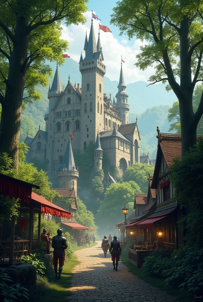 Fantasy landscape of a fantastic medieval kingdom inside a forest