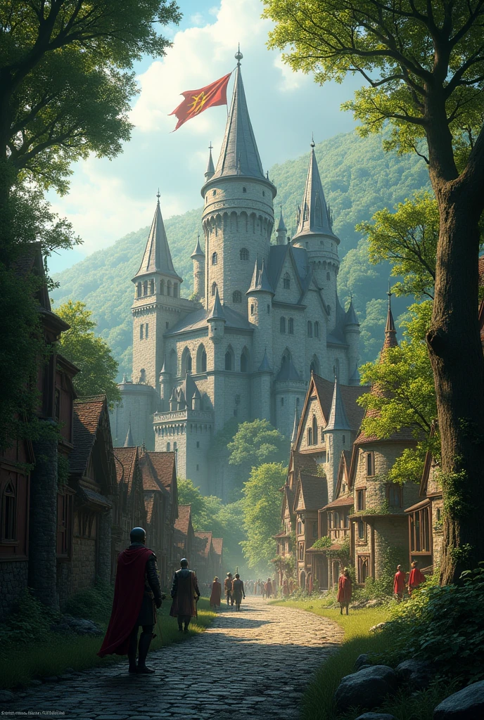 Fantasy landscape of a fantastic medieval kingdom inside a forest