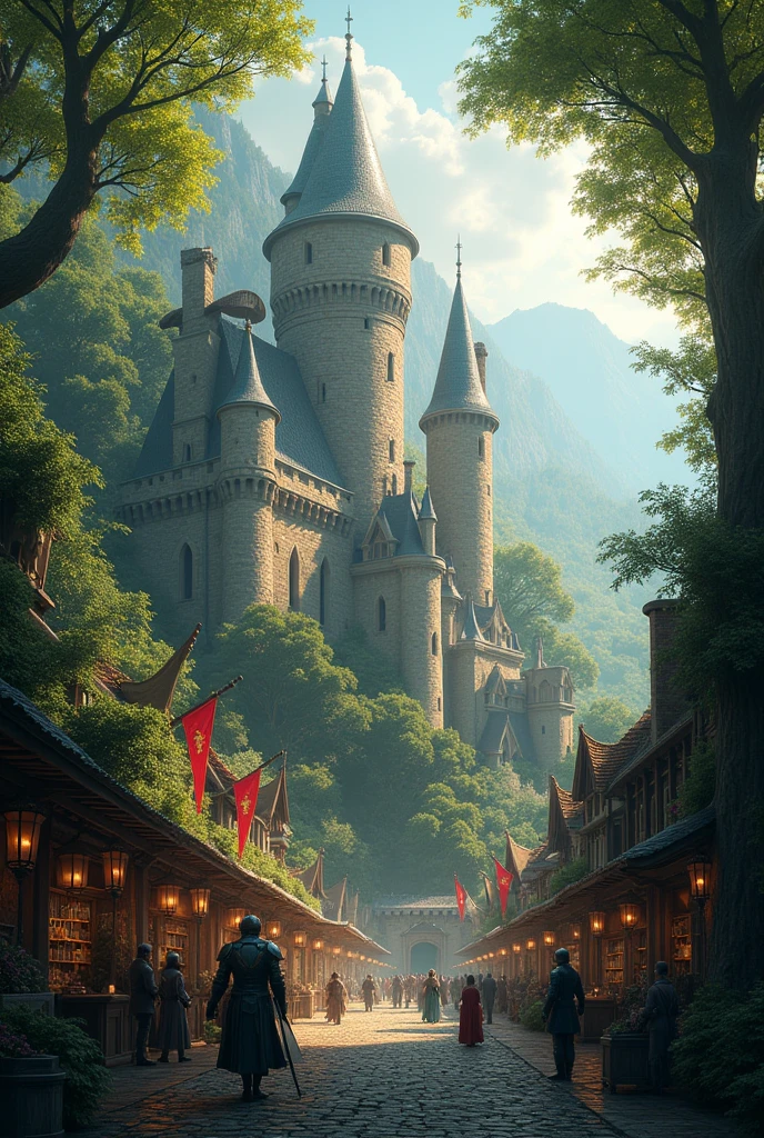 Fantasy landscape of a fantastic medieval kingdom inside a forest