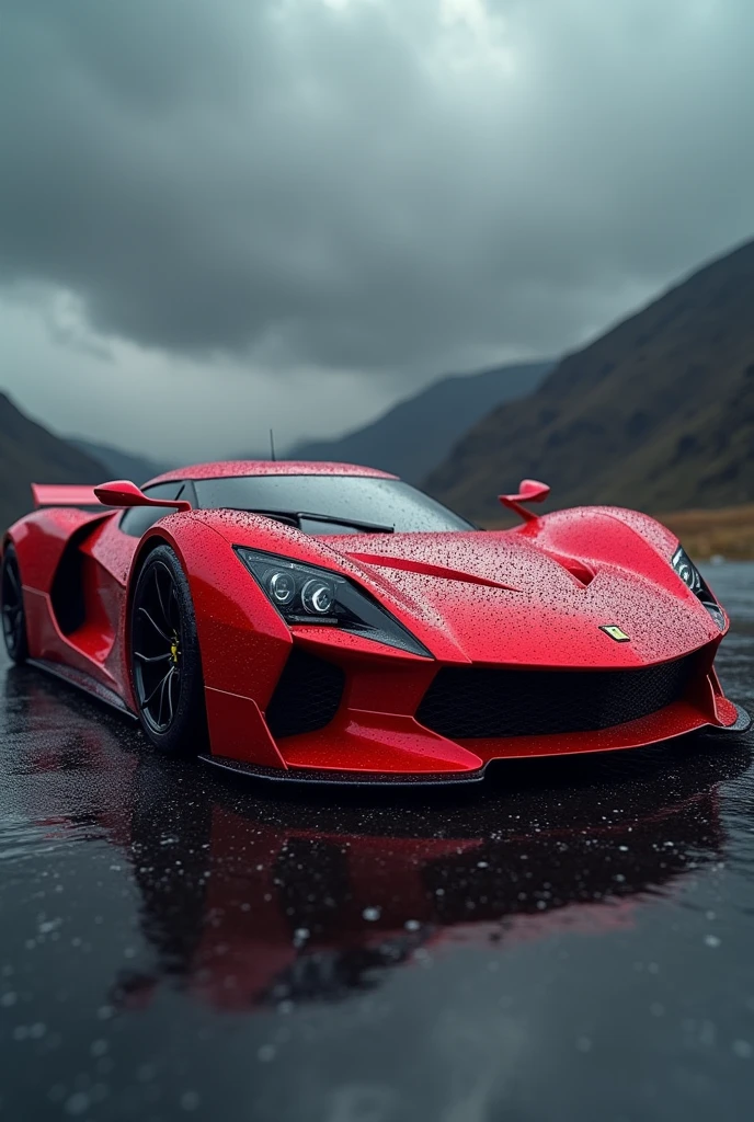 A car with red with water