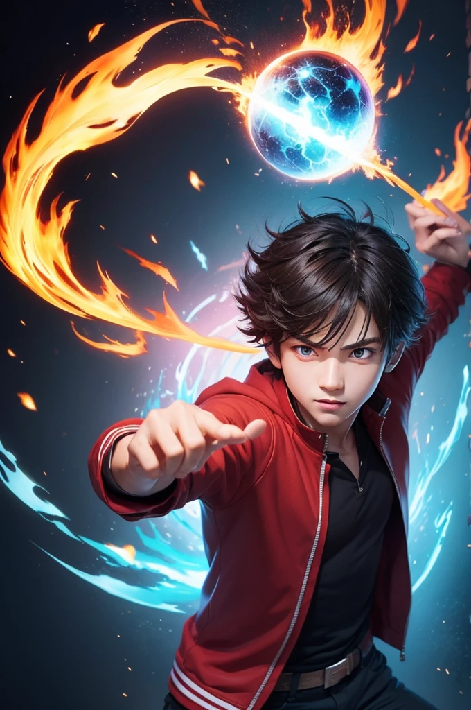 Create a image of a Student of Magic in anime style with his power being fire