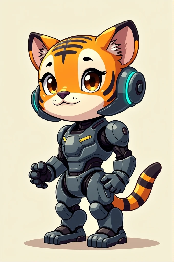 mech kawaii tiger in mechanical armor 3/4 view
