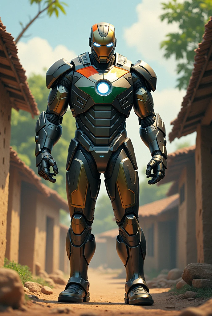 Iron man from Indian village. Indian flag on chest
