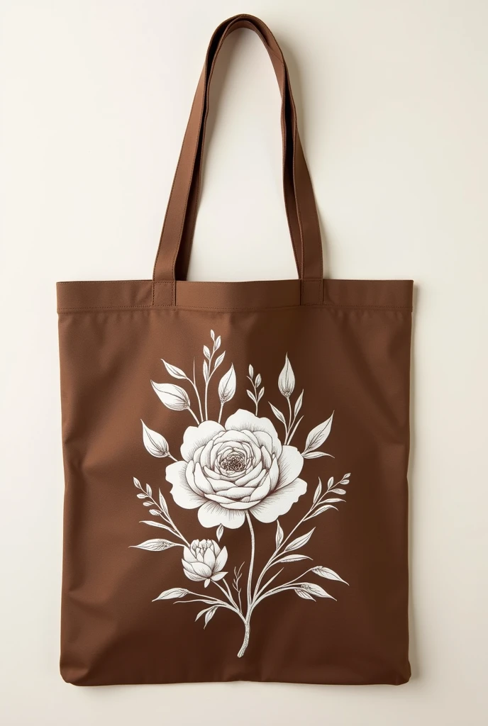 Design  a coffee colour tote bag with white color disegn in the middle..design should be in form of flowers