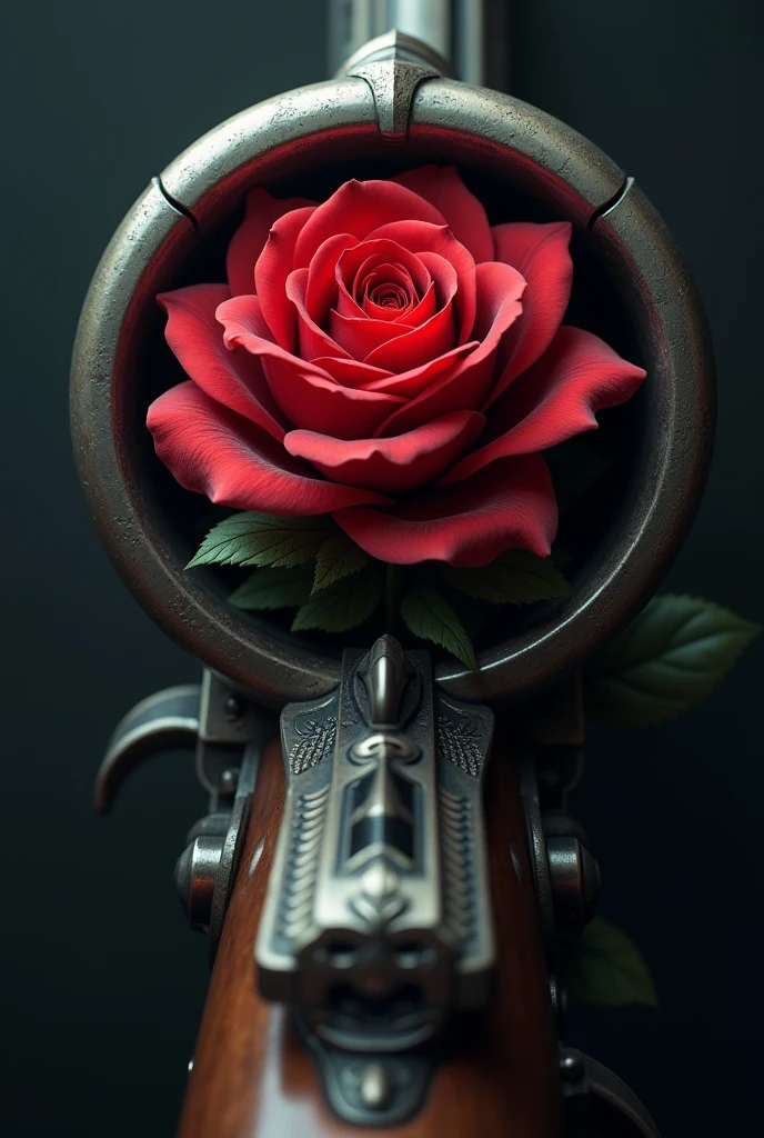 Generate an image of a rose in a gun