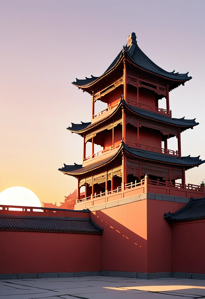 Red palace walls,Sunset,plum bossom,Chinese aesthetic,White Space,Minimalism,Ultra HD,Soft material