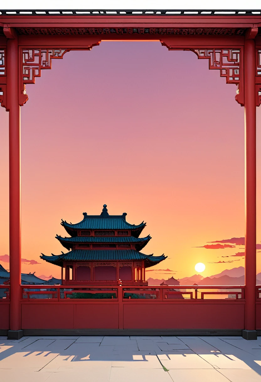 Red palace walls，Sunset，plum bossom，Chinese aesthetic，White Space，Minimalism，Ultra HD，Soft material