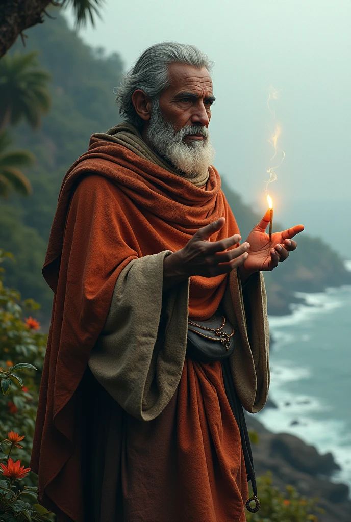 Vagbhata holding cigarettes in the 21st century wearing warm clothes in the shishira rutu
Background andabar Nicobar Islands 
