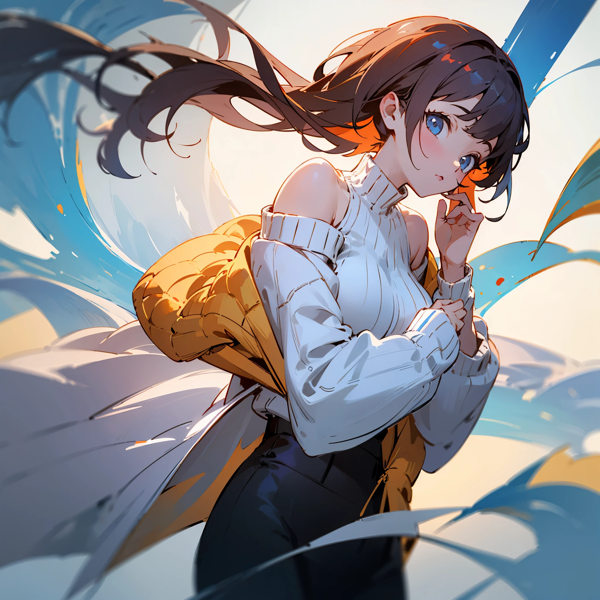 ((best quality)), ((Masterpiece)), (details), 1 girl, open shoulder sweater,  only charector no background and transparent file 