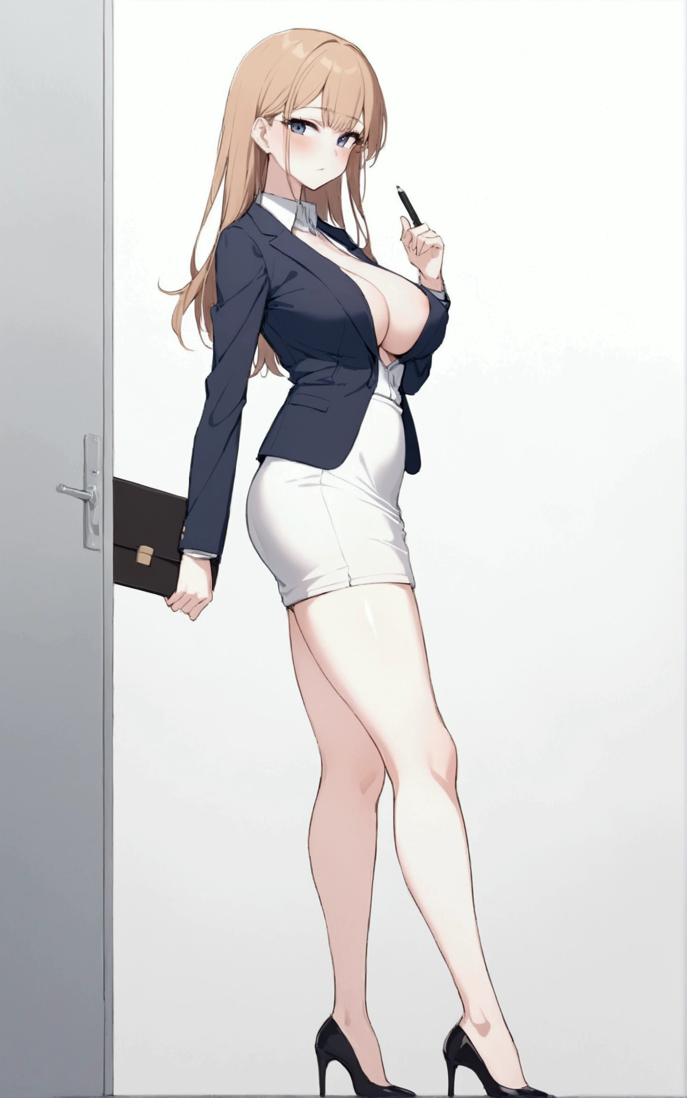 (Highest quality:1.5),(8k:1.5),anime,Write the whole body,Office ladies,Suits, high heels, beautiful women,30 years old,Random hair,((Beautiful legs)), stockings,Medium sized boobs