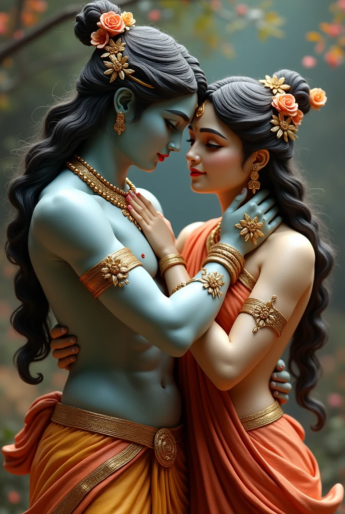 Radha is lord krishna men love hug
statue pose.
,both clear faces back colur meke a different pose