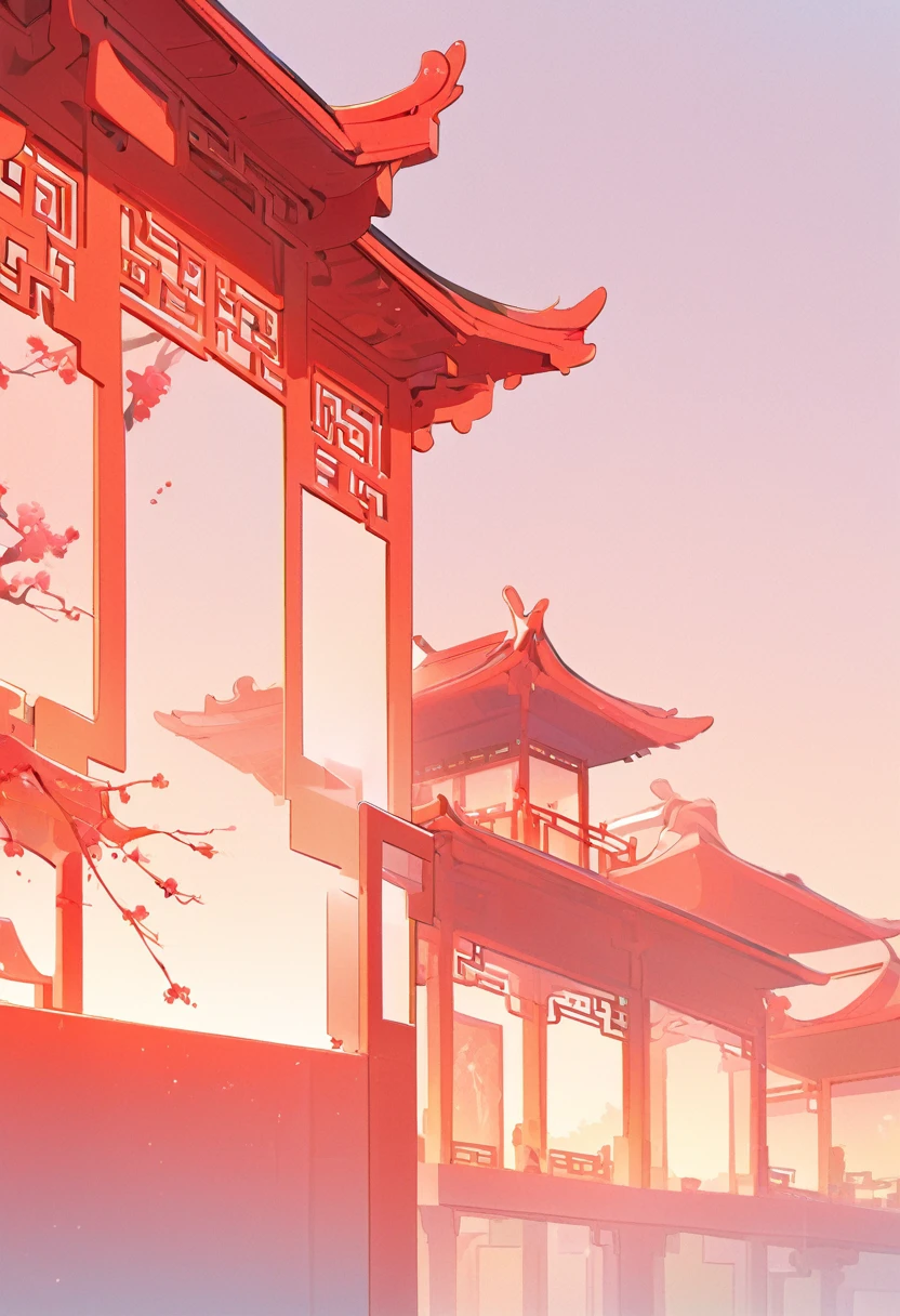 Red palace walls，Sunset，plum bossom，Chinese aesthetic，White Space，Minimalism，Ultra HD