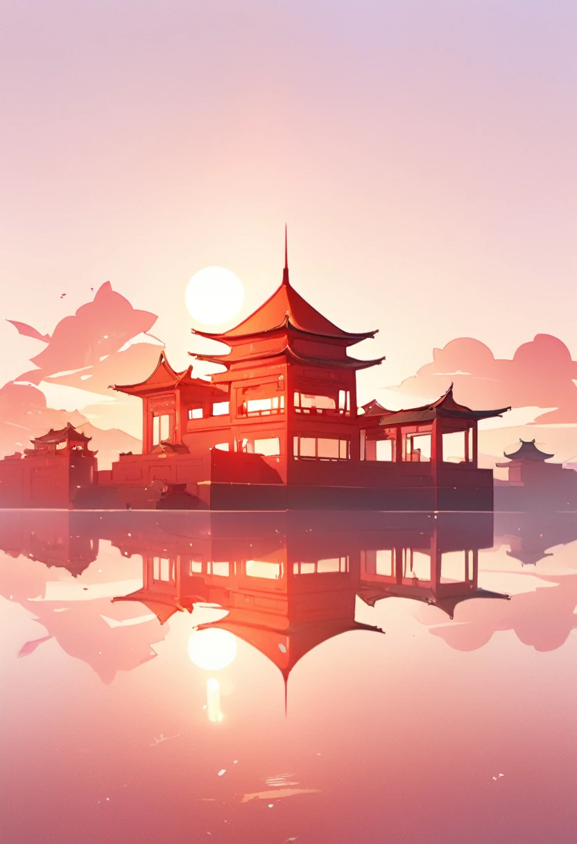 Red palace walls,Sunset,plum bossom,Chinese aesthetic,White Space,Minimalism,Ultra HD