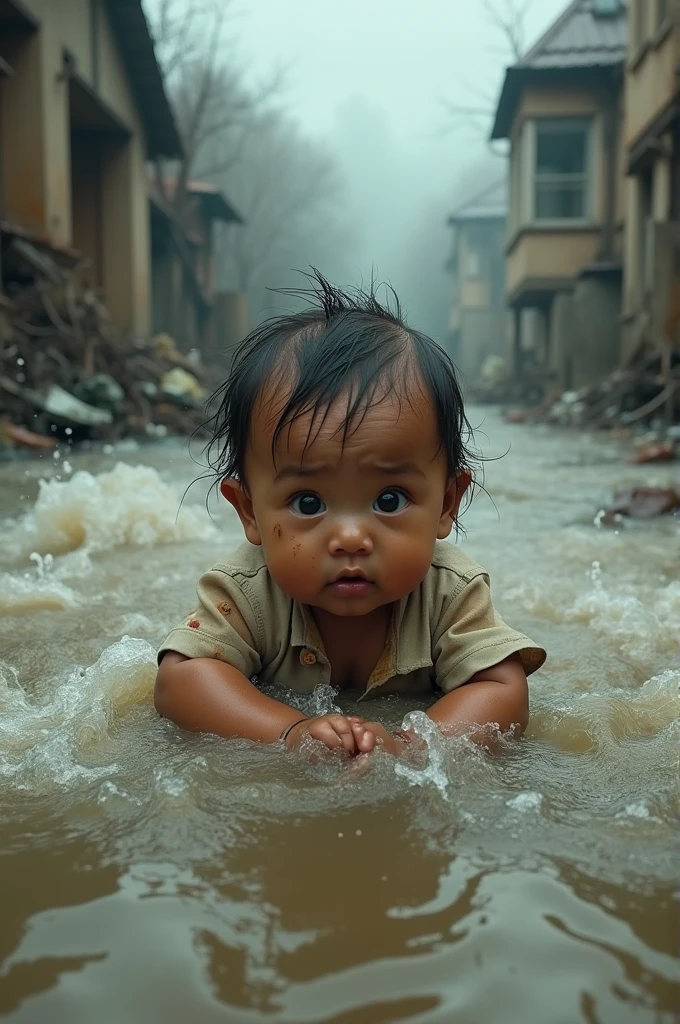 A baby in flood