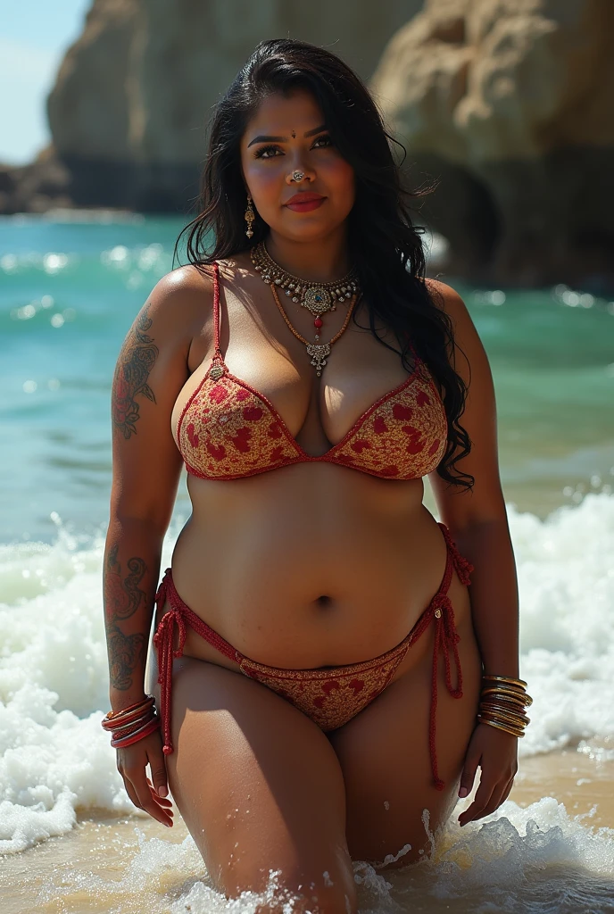 Wet body, 4 BRIDE, Wet CURVY FIT PAWG MARRIED INDIAN BRIDE, full body picture , BBW Wet curvy, wet Desi Bhabhi showing her big ass in sexy sexy thong pattern bikini and showing cleavage and in nose ring, many bangles in hands,earings, necklace ,lipstick ,navel,Indian, Chubby, showing her curves in sea water, sea waves , rocks, Group of lesbian women, henna mehndi, newly married