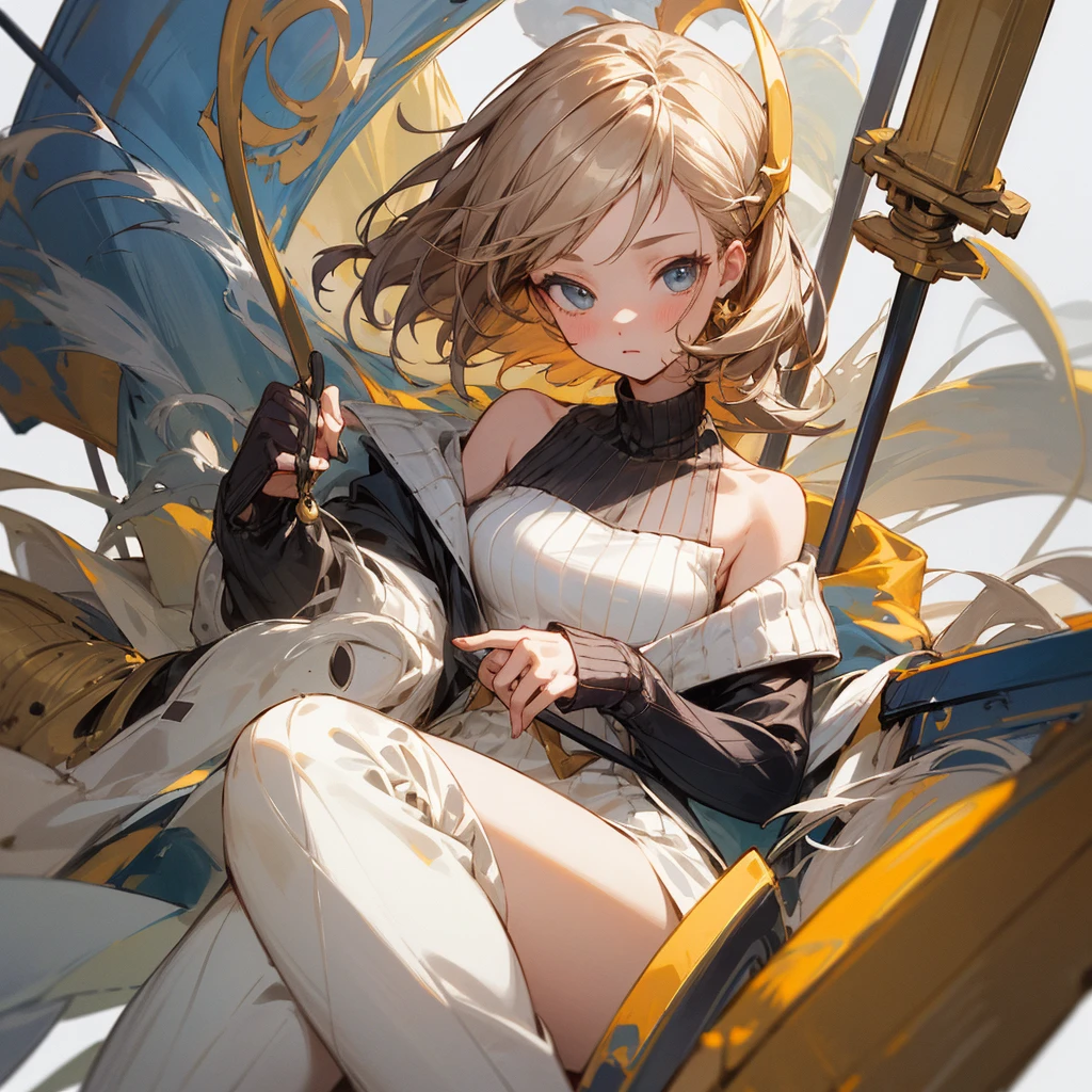 ((best quality)), ((Masterpiece)), (details), 1 girl, open shoulder sweater, only charector no background and transparent file