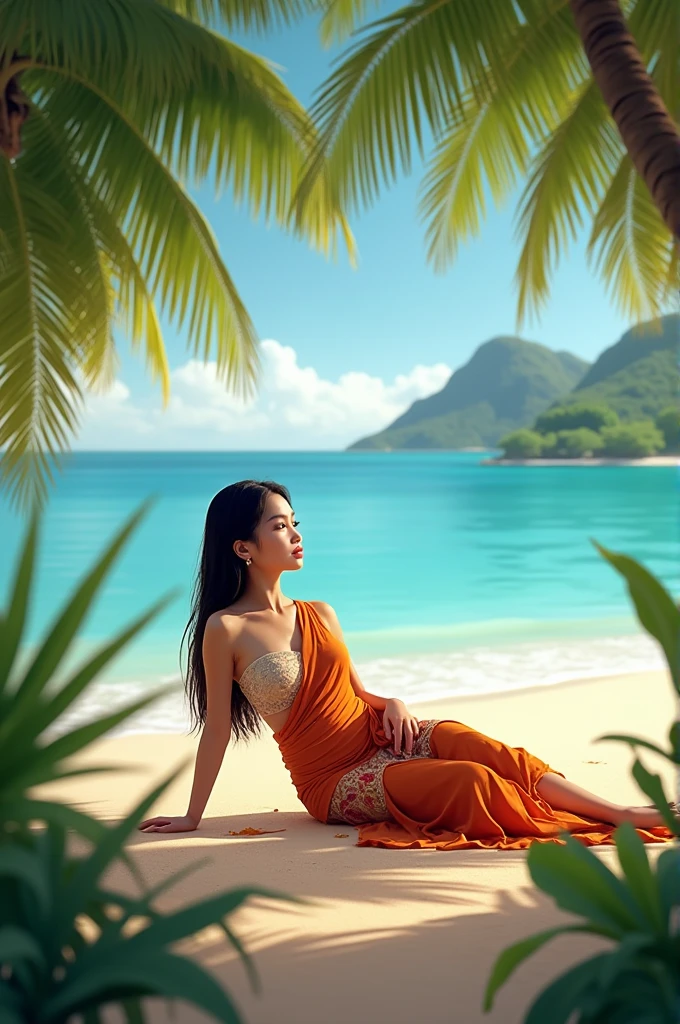 Thai lady on a beech realistic image