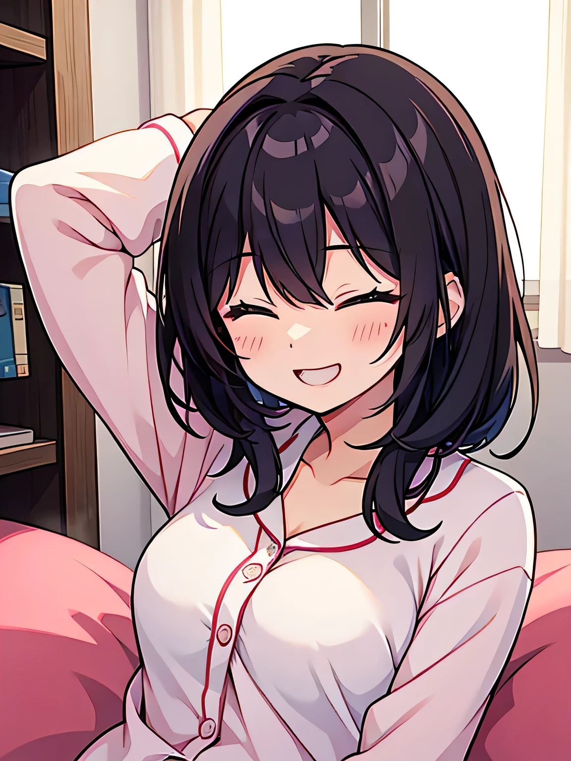 laughing、Eyes closed